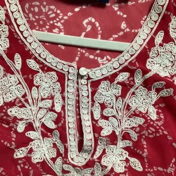 Susan Graver Style Women’s Embroidered Top Tunic Sz 2X Flowy Red - Picture 8 of 8